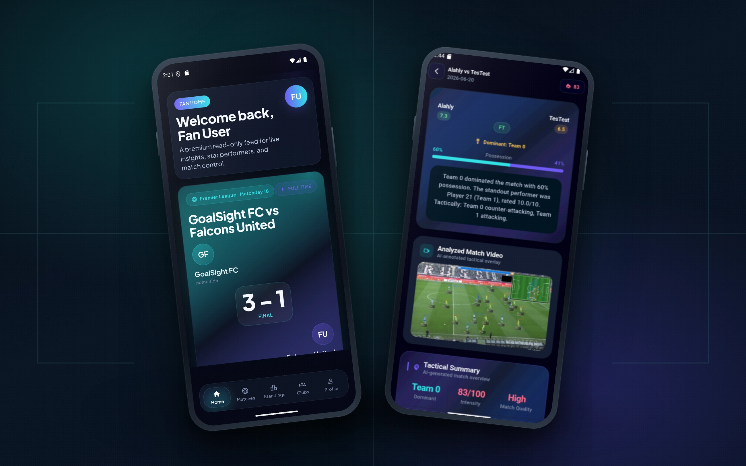 GoalSight — التطبيق على الهاتف